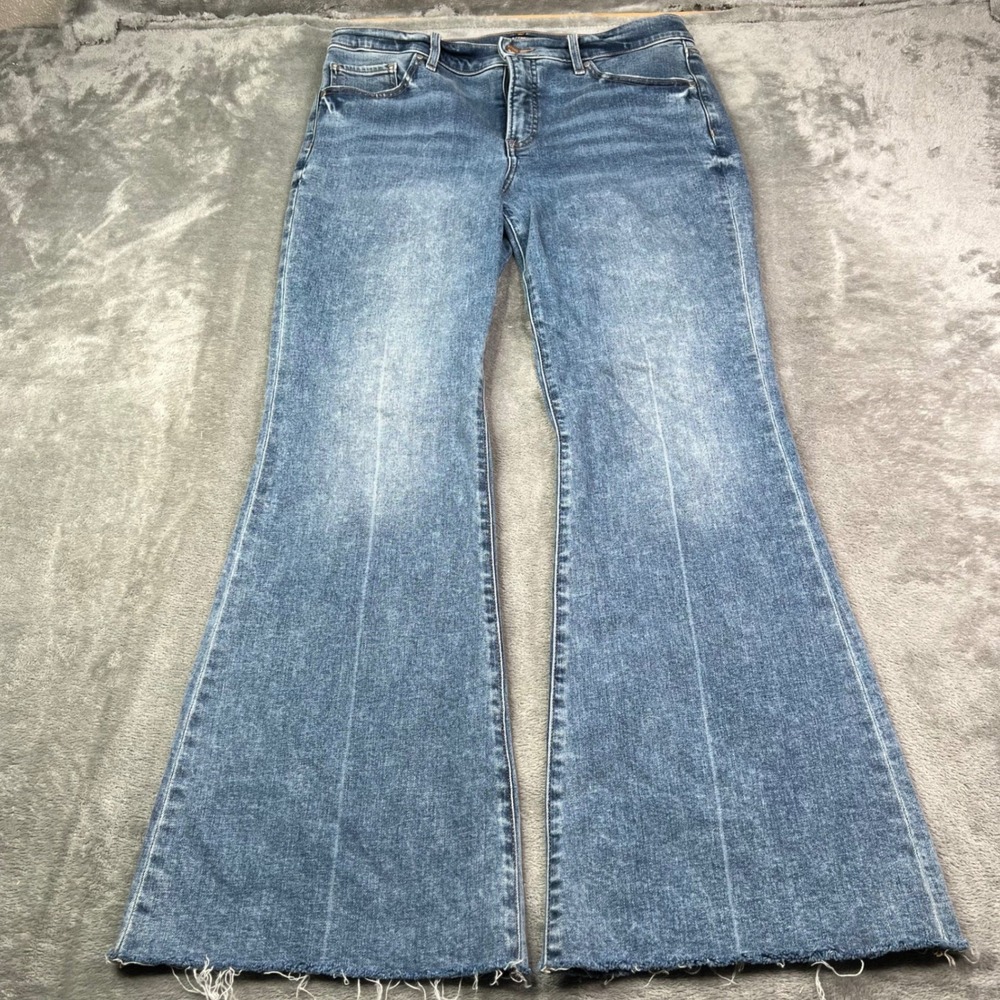 Express 70s Flare Jeans Womens 10R Blue Stretch Mid Rise Raw Hem Conscious‎ Edit